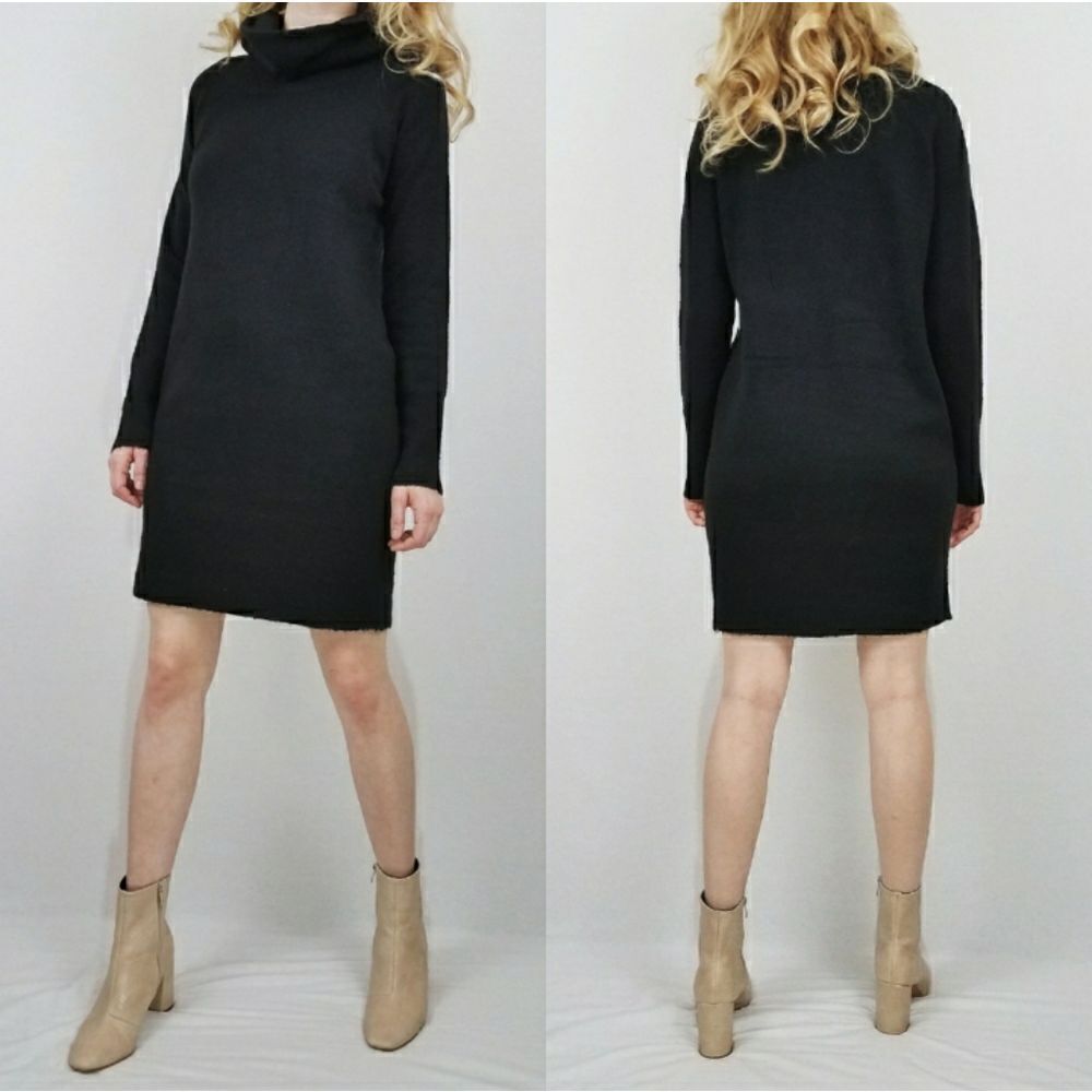 Lulu's Black Turtleneck Long Sleeve Sweater Dress, Size-M